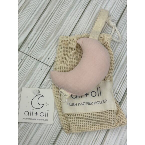 Ali + Oli Plush Pacifier Holder Clip Strap Boutique NEW Soft Muslin Pink Moon - Picture 1 of 3
